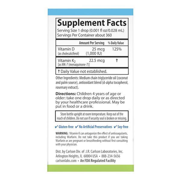 Carlson Laboratories Kids Super Daily D3+K2 360 drops 2023-10-2211 фото