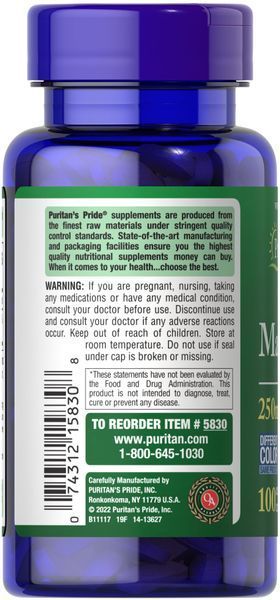 Puritan's Pride Magnesium 250 mg 100 caplets 08822-01 фото