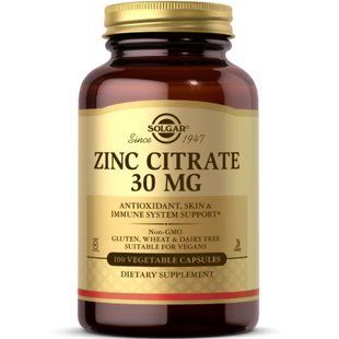 Solgar Zinc Citrate 30 mg 100 capsules 2022-10-1554 фото