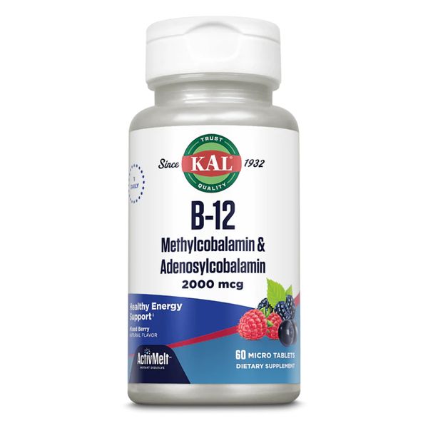 KAL B12 Methylcobalamin and Adenosylcobalamin 2000 mcg 60 tablets 2022-10-1768 фото