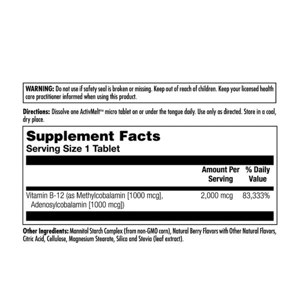 KAL B12 Methylcobalamin and Adenosylcobalamin 2000 mcg 60 tablets 2022-10-1768 фото