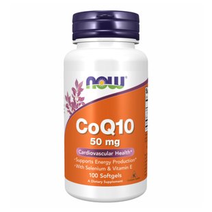 NOW CoQ10 50 mg + Vit E 100 Softgels 2022-10-1357 фото