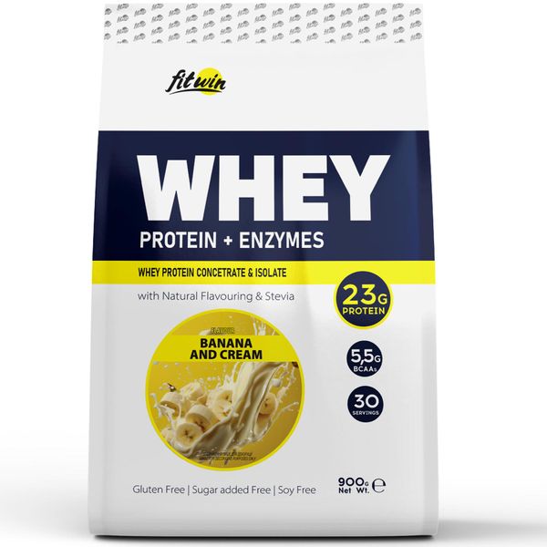 FitWin Whey Protein + Enzymes Банан та Вершки 900г 2023-10-2059 фото