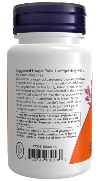 NOW Lutein 10 mg 60 softgels 06308-01 фото
