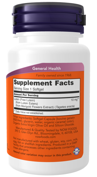 NOW Lutein 10 mg 60 softgels 06308-01 фото