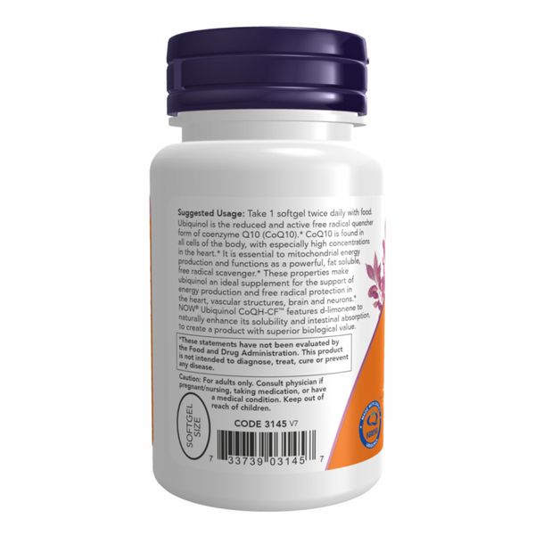 NOW CoQH-CF Ubiquinol 60 Softgels 2022-10-1394 фото