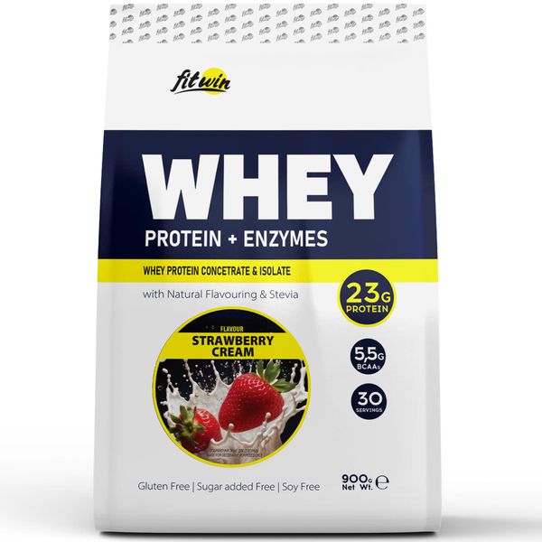 FitWin Whey Protein + Enzymes Полуничний Крем 900г 2023-10-2062 фото