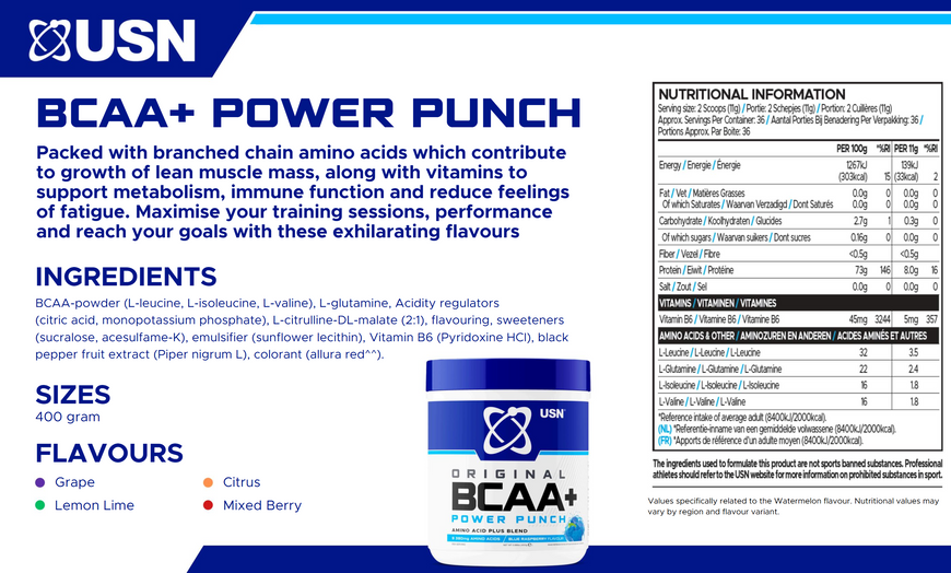 USN BCAA+ Power Punch Tangerine 400г 05529-01 фото