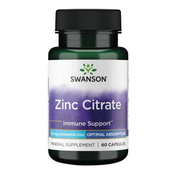 Swanson Zinc Citrate 50 mg 60 caps 100-13-6408422-20 фото