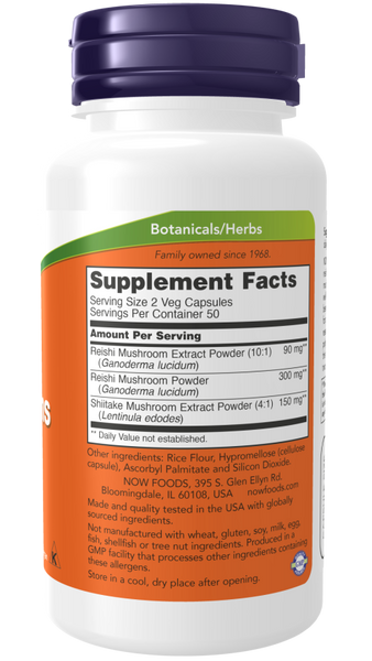 NOW Rei-Shi Mushrooms 270 mg 100 veg capsules 20097-01 фото