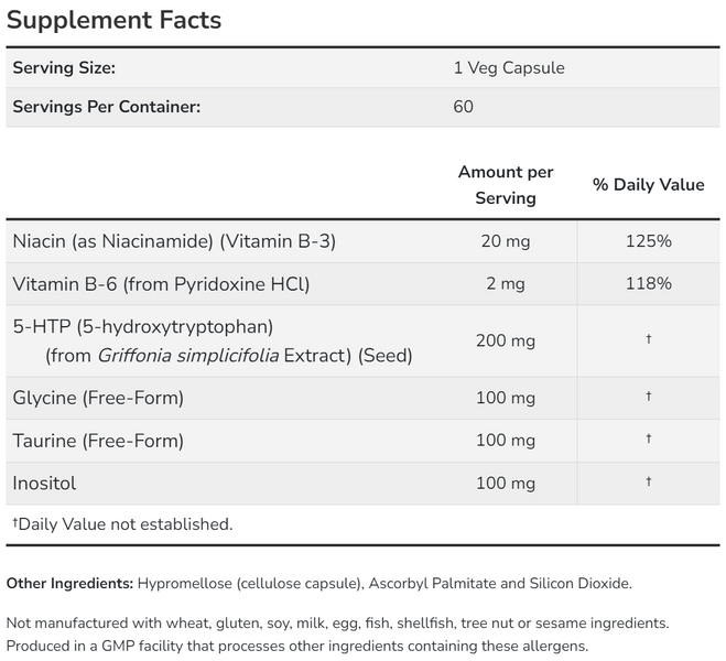 NOW 5-HTP Double Strength 200 mg 60 vcaps 100-14-5684555-20 фото