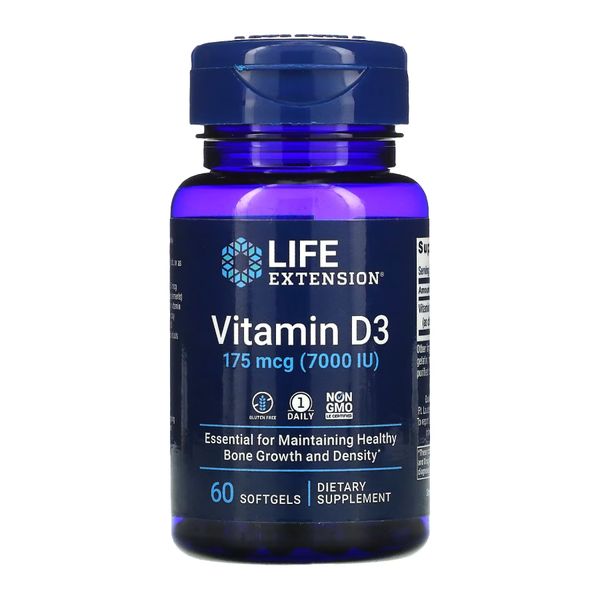 Life Extension Vitamin D3 175 mcg (7000 IU) 60 softgels 2022-10-1908 фото