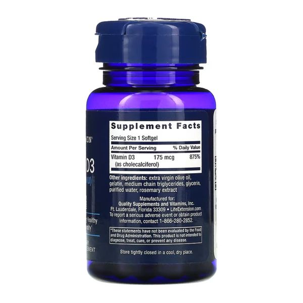 Life Extension Vitamin D3 175 mcg (7000 IU) 60 softgels 2022-10-1908 фото