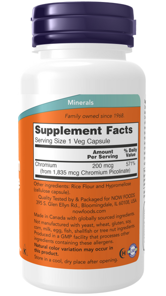 NOW Chromium Picolinate 200 mcg 100 vcaps 02134-01 фото