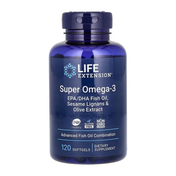 Life Extension Super Omega-3 EPA/DHA Fish Oil Sesame Lignans & Olive Extract 120 softgels 2022-10-1936 фото