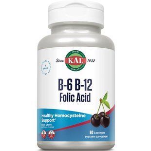 KAL B-6 B-12 Folic Acid Black Cherry 60 lozenges 2023-10-3157 фото