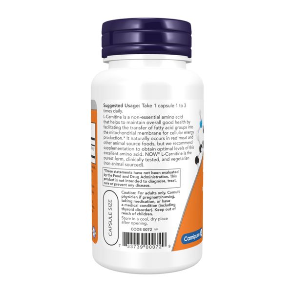 NOW L-Carnitine 500 mg 60 vcaps 2022-10-1991 фото