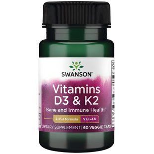 Swanson Vitamins D3 & K2 - 2,000 IU & 75 mcg 60 veggie capsules 2023-10-3393 фото