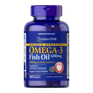 Puritan's Pride Double Strength Omega-3 Fish Oil 1200 mg/600 mg 90 softgels 2022-10-1749 фото