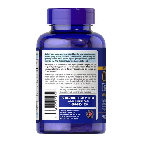 Puritan's Pride Double Strength Omega-3 Fish Oil 1200 mg/600 mg 90 softgels 2022-10-1749 фото