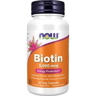 NOW Biotin 5000 mcg 60 vcaps 07005-01 фото