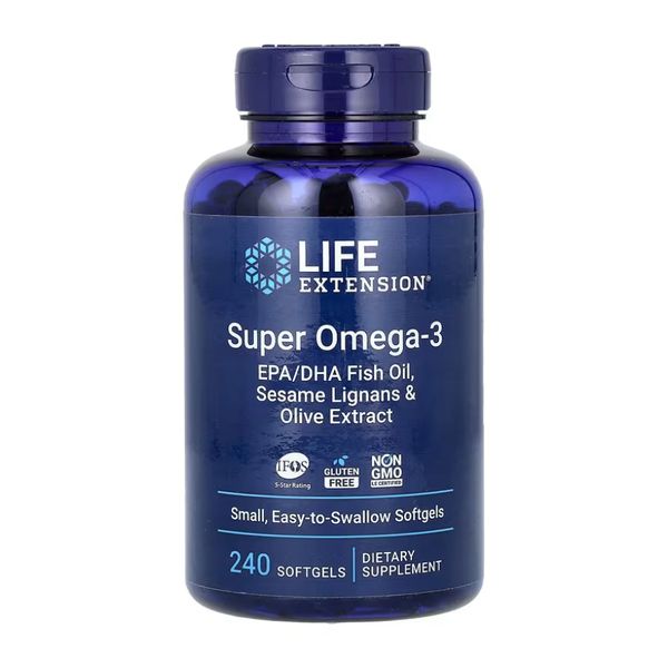 Life Extension Super Omega-3 EPA/DHA Fish Oil Sesame Lignans & Olive Extract 240 softgels 2022-10-1942 фото