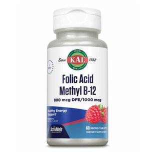 KAL Folic Acid Methyl B12 800 mcg Малина 60 tablets 2022-10-1005 фото