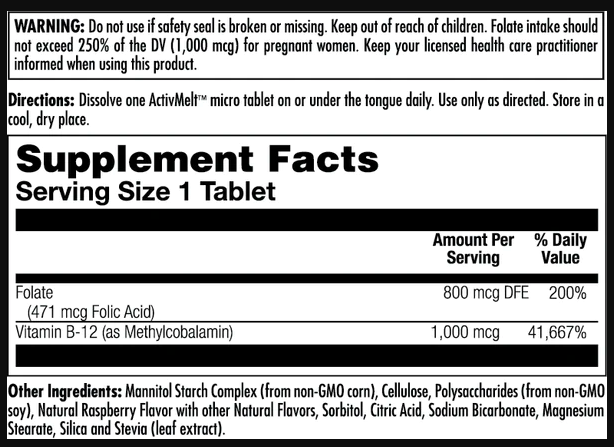 KAL Folic Acid Methyl B12 800 mcg Малина 60 tablets 2022-10-1005 фото